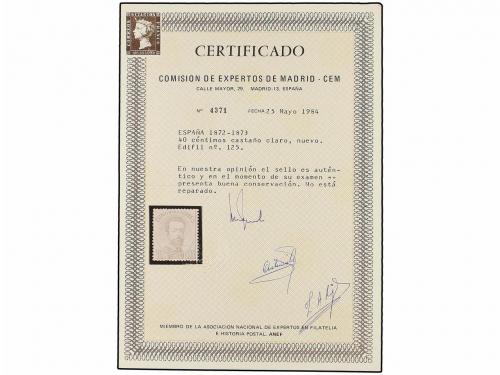 * ESPAÑA. Ed. 125. 40 cts. castaño rojo. PIEZA DE LUJO. Cert