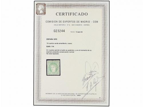 * ESPAÑA. Ed. 114. 19 cuartos verde amarillo. PIEZA DE LUJO.