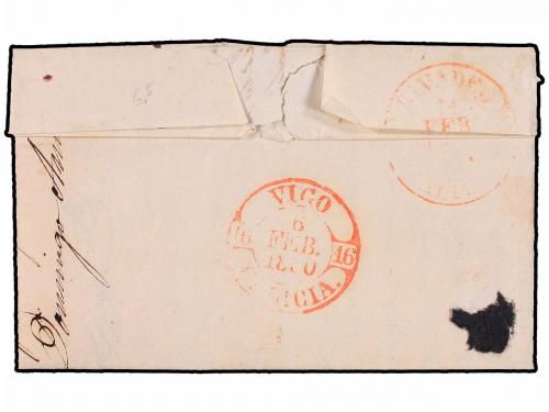 ✉ ESPAÑA: PREFILATELIA. 1850. BAYONA a RIBADEO. Marca BAIONA