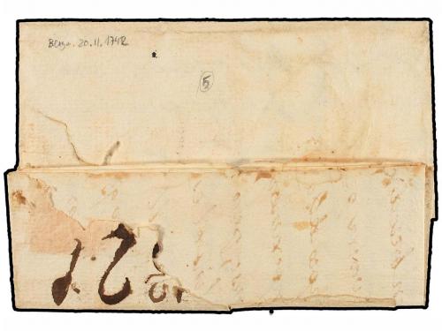 ✉ ESPAÑA: PREFILATELIA. 1742. BERGA a BARCELONA. Marca circu
