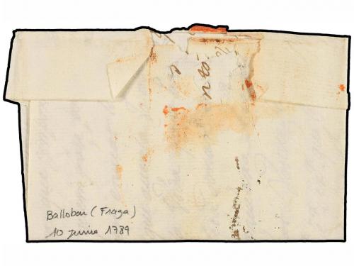 ✉ ESPAÑA: PREFILATELIA. 1789. BALLOBAR a CALAF. Marca ARA/GO