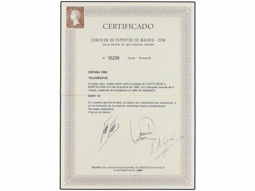 ✉ ESPAÑA. 1865. CARTAGENA a BARCELONA. Circulada con sello d