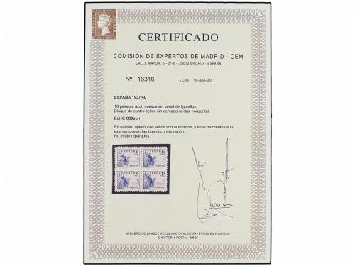 ** ESPAÑA. Ed. 830spv. 10 pts. azul. Bloque de cuatro. SIN D