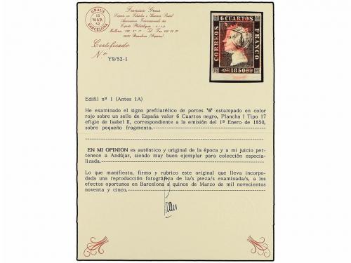 Δ ESPAÑA. Ed. 1. 6 cuartos negro, pl. I - 17 sobre pequeño f