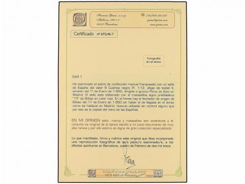 ✉ ESPAÑA. Ed. 1. 1850. BILBAO a MADRID. 6 cuartos rojo, pl. 