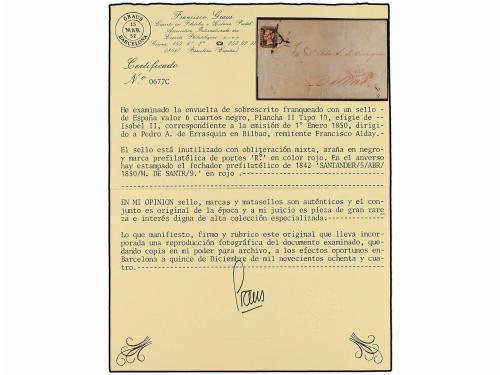 ✉ ESPAÑA. Ed. 1A. 1850. SANTANDER a BILBAO. 6 cuartos negro,