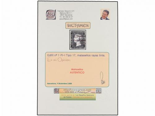 Δ ESPAÑA. Ed. 1. 6 cuartos negro, pl. I - 17. Mat. a pluma c