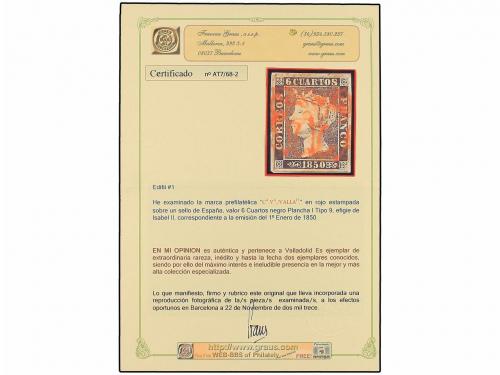 ° ESPAÑA. Ed. 1. 6 cuartos negro, pl. I - 9. Mat. CA VA / VA