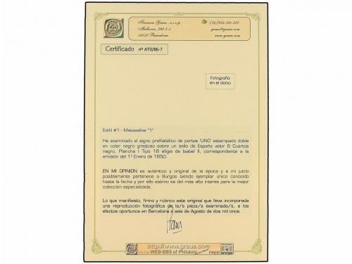 ° ESPAÑA. Ed. 1. 6 cuartos negro, pl. I - 18. Mat. "1" estam