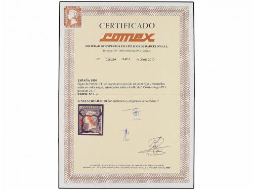 ° ESPAÑA. Ed. 1. 6 cuartos negro, pl. I - 24. Mat. mixto ara