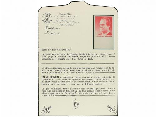 ** ESPAÑA. Ed. 2795s. JUAN CARLOS I. 5 pts. rosa SIN DENTAR,