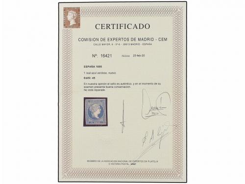 (*) ESPAÑA. Ed. 45. 1 real azul verdoso. Excelente color. PI