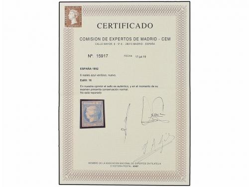 (*) ESPAÑA. Ed. 16. 6 reales azul. MAGNÍFICO EJEMPLAR. Cert.