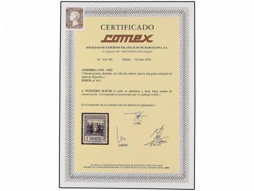 ** ANDORRA. Ed. 41. 1 pta. gris. Excelente centraje. LUJO. C