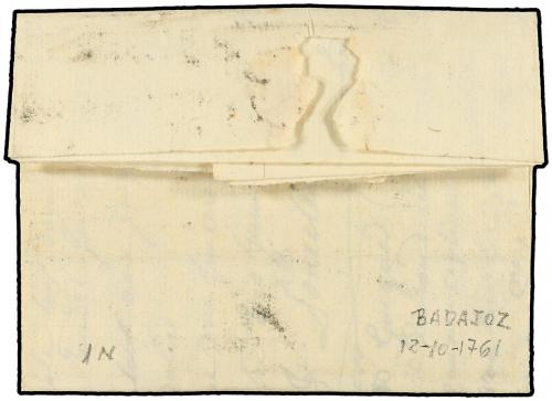 ✉ ESPAÑA: PREFILATELIA. 1761. BADAJOZ a CÁDIZ. Marca ESTREMA