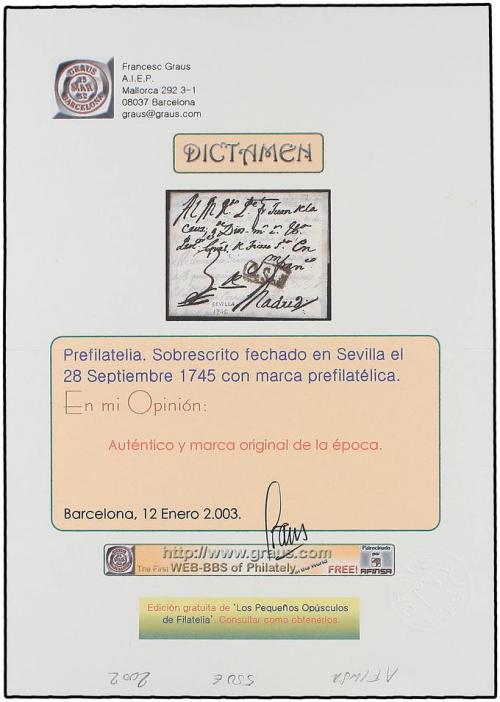 ✉ ESPAÑA: PREFILATELIA. 1845. SEVILLA a MADRID. Marca DE SEV
