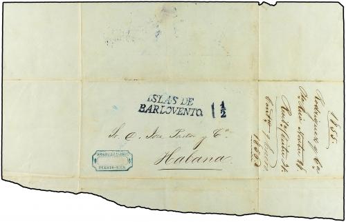✉ CUBA. 1855. SAN JUAN (Puerto Rico) a LA HABANA. Envuelta, 