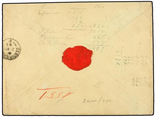 ✉ ESPAÑA. Ed. 222, 224 (2). 1893. MADRID a BUENOS AIRES. 25 