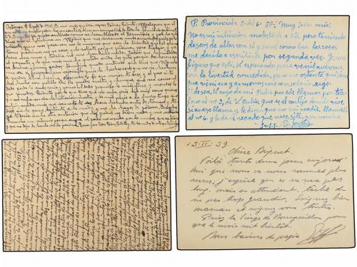 ✉ ESPAÑA GUERRA CIVIL. 1939-50. Cuatro tarjetas escritas des