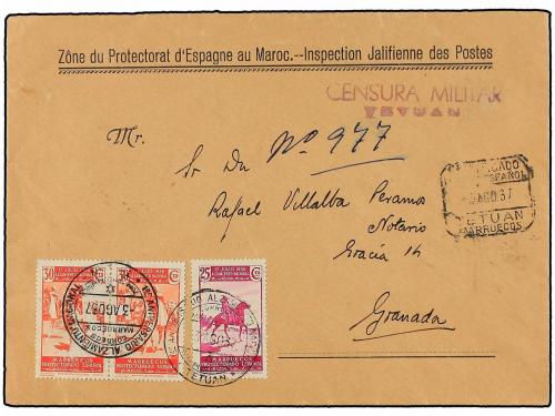 ✉ MARRUECOS. 1937. Dos cartas con diversos franqueos, mat. c