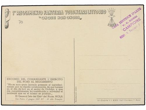 ✉ ESPAÑA GUERRA CIVIL. ITALIANOS EN ESPAÑA. Tarjeta Postal O