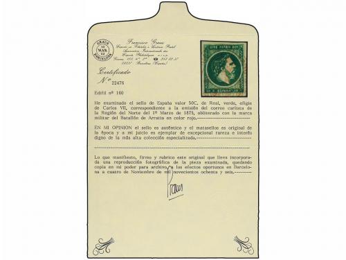 ° ESPAÑA. Ed. 160. 50 cts. verde. Mat. ovalado EJERCITO REAL