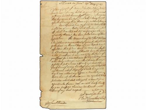 ✉ JAMAICA. 1749 (27 May). SAINT LUCIA IN JAMAICA to RHODE IS