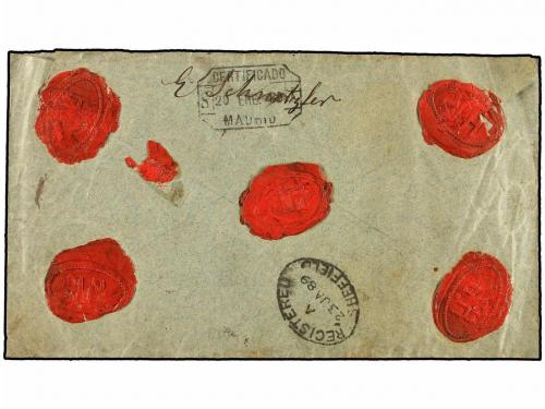 ✉ ESPAÑA. Ed. 204 (2). 1889. MÁLAGA a INGLATERRA. 25 cts. gr