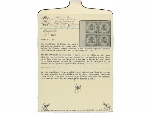 **/* ESPAÑA. Ed. 172. SELLO DE DEVOLUCIÓN. Sin valor negro s