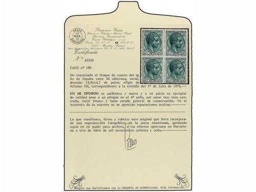 * ESPAÑA. Ed. 196 (4). 50 cts. verde. Bloque de cuatro, cent