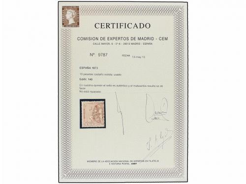 ° ESPAÑA. Ed. 140. 10 pts. castaño violeta, mat. FECHADOR es