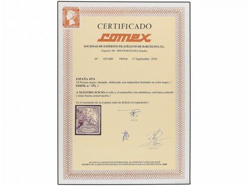 ° ESPAÑA. Ed. 152. 10 pts. negro, mat. FECHADOR en una esqui