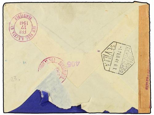 ✉ ESPAÑA. Ed. 902. 1941. MÁLAGA a NEW YORK. 10 + 4 pts. azul