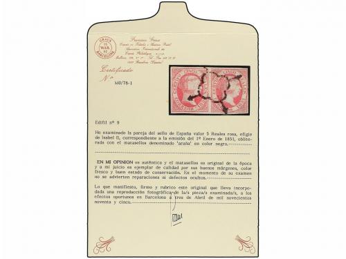 ° ESPAÑA. Ed. 9 (2). 5 reales rojo. Pareja horizontal, mat. 