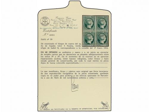 (*) ESPAÑA. Ed. 20. 5 reales verde. Bloque de cuatro, márgen