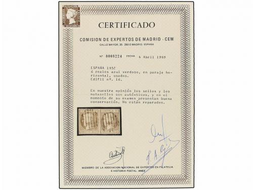 ° ESPAÑA. Ed. 16 (2). 6 reales verde azul. Pareja horizontal