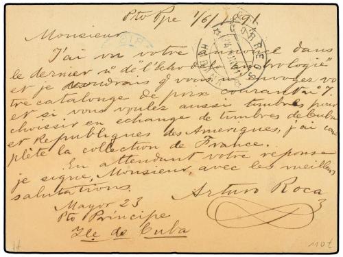 ✉ CUBA. 1891. PUERTO PRÍNCIPE a PARÍS. Entero Postal de 3 ct