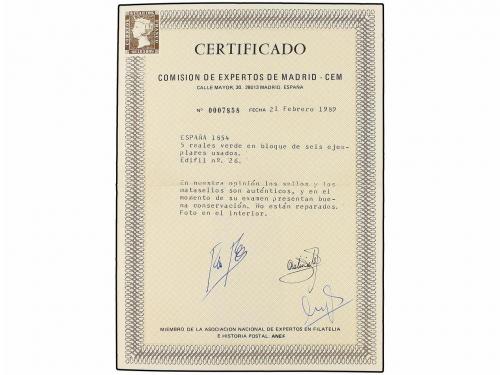 ° ESPAÑA. Ed. 26 (4). 5 reales verde. Bloque de cuatro. LUJO