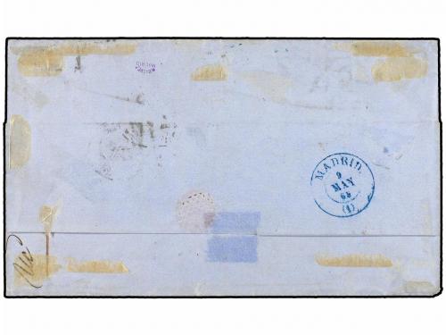 ✉ ESPAÑA. Ed. 73Ab (4). 1865. MÁLAGA a NEW YORK. 2 reales am