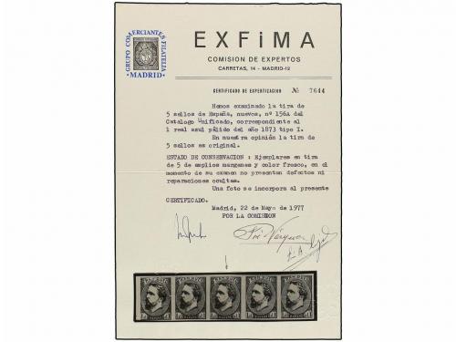 ** ESPAÑA. Ed. 156A. 1 real azul. MAGNÍFICO EJEMPLAR. Cert. 