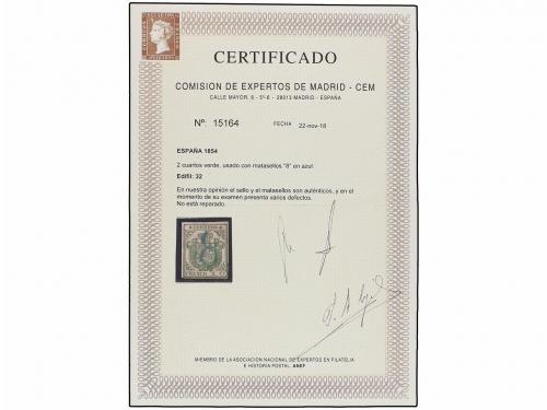 (*) ESPAÑA. Ed. 32. 2 cuartos verde, mat. "8" de Porteo en a