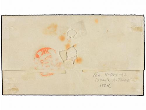 ✉ ESPAÑA. Ed. 1. 1850. GIJÓN a CÁDIZ. 6 cuartos negro, mat. 