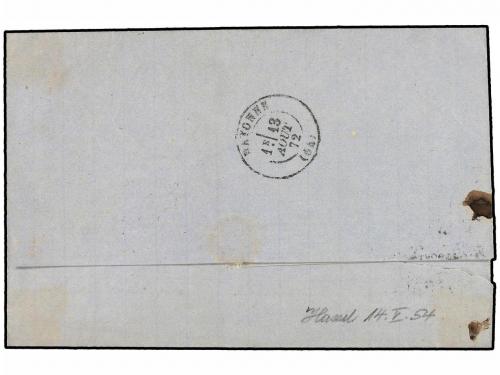 ✉ ESPAÑA. Ed. 106, 107. 1872. IRÚN a BAYONA. 25 mils. lila y