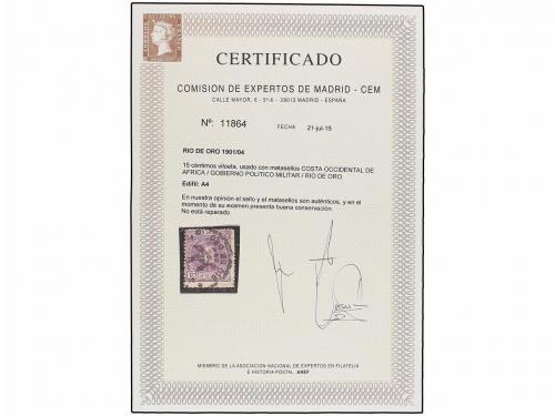 ° COLONIAS ESPAÑOLAS: RIO DE ORO. 15 cts. violeta. Mat. COST