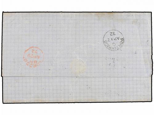 ✉ PUERTO RICO. 1872. SAN JUAN a CÁDIZ. 25 cts. azul (4). Mat