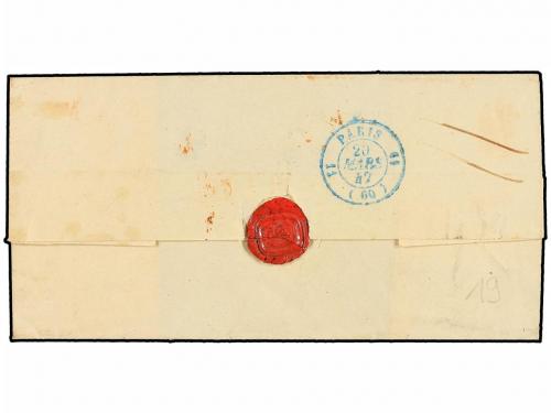 ✉ ESPAÑA: PREFILATELIA. 1842. GIJÓN a PARÍS. Marcas G./FRANC