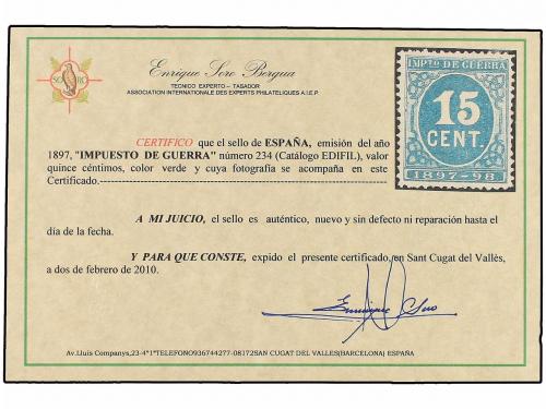 (*) ESPAÑA. Ed. 234. 15 cts. verde. Muy buen color y centraj