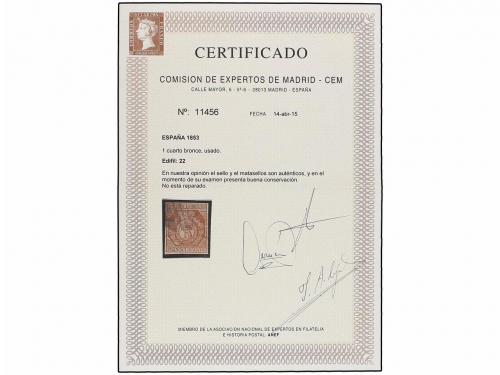 ° ESPAÑA. Ed. 22. 1 cuarto bronce dorado. LUJO. Cert. CEM. C
