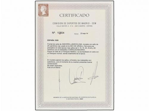 ✉ ANDORRA. 1926. FRONTAL (con una pequeña parte del dorso qu