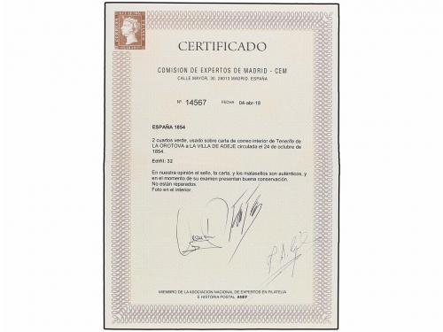 ✉ ESPAÑA. Ed. 32. 1854. OROTAVA a ADEJE. 2 cuartos verde. Ma